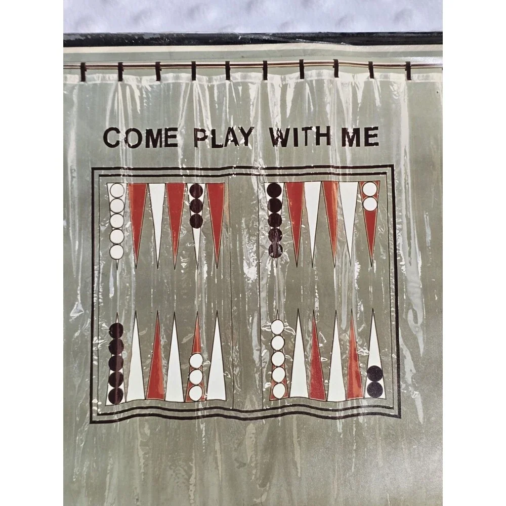 Vintage Shower Curtain New Backgammon USA Made Come Play With Me Original Box